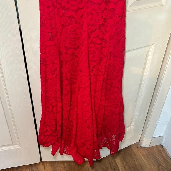 Betsy & Adam Red Cap Sleeve Prom Gown - Picture 10 of 11
